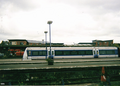 A picture of Banbury station. The picture is date stamped. A Chiltern Railways Train arrives at Banbury.