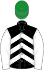 Black, white chevrons and sleeves, green cap