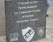 A plaque commemorating the 1930 world championship of fútbol