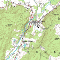 Mapa části Vermontu (USA) s vrstevnicemi