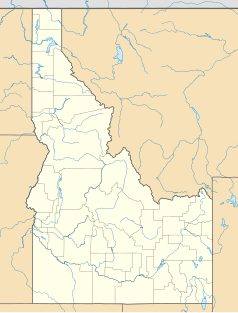 Mapa konturowa Idaho, u góry po lewej znajduje się punkt z opisem „Post Falls”