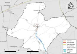 Carte en couleur présentant le réseau hydrographique de la commune