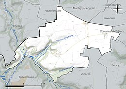 Carte en couleur présentant le réseau hydrographique de la commune