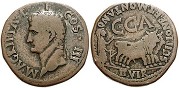 Moneda de la época de Calígula acuñada en la ceca de Caesar Augusta.