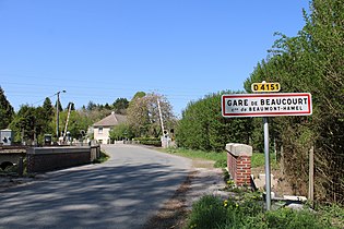 Panneau d'entrée du hameau Gare de Beaumont-Hamel .