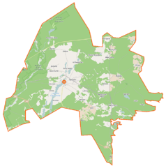 Mapa konturowa gminy Cekcyn, blisko centrum na prawo u góry znajduje się punkt z opisem „Szklana Huta”