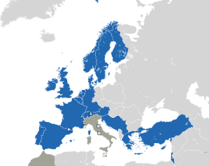 A coloured map of the countries of Europe