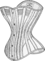 مخصر طراز hourglass corset من حوالي عام 1890، حيث التثبيت من الأمام والشرائط من الخلف.