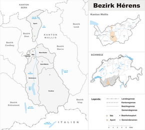 Karte von Bezirk Ering (frz. District d’Hérens)