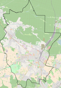 Mapa konturowa Tarnowskich Gór, na dole po lewej znajduje się punkt z opisem „Sztolnia Czarnego Pstrąga”