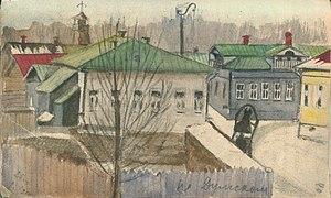 Вид г. Корчева. 1910 г. Рисунок из дневника А. А. Ждановой