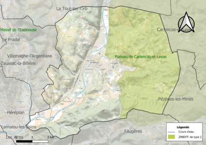 Carte de la ZNIEFF de type 2 sur la commune.