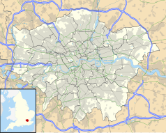 Mapa konturowa Wielkiego Londynu, blisko centrum na lewo znajduje się punkt z opisem „Cmentarz Gunnersbury”