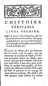 Lukianoksen Tosi tarinan alku ranskankielisestä käännöksestä vuodelta 1787.