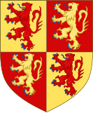 Owain Glyndŵr's coat of arms. The design is the same as his predecessor as the pretender Prince of Wales, Owain Lawgoch.[103][104][105][g]