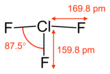 Skeletal formula of chlorine trifluoride with some measurements