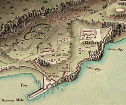 Hardy Town depicted on an 1799 map of Gibraltar (top of map; north is at the left)