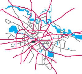 Locatie van het Parlementspaleis (zwart) op de kaart van Boekarest