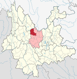 Location of Dayao County in Chuxiong Prefecture within Yunnan province