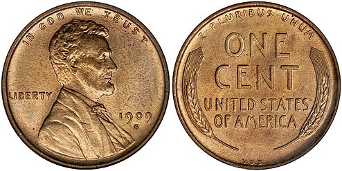 A rare 1909-S VDB Lincoln Cent, with Brenner's initials at the base of the reverse.