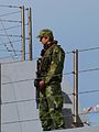 Soldado sueco en uniforme de camuflaxe