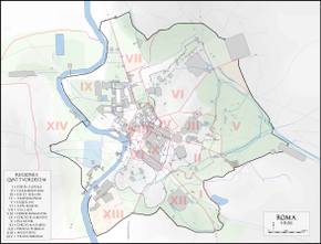 Carte de la Rome antique montrant la localisation de Statue du Tibre avec Romulus et Rémus.