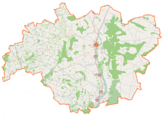 Mapa konturowa powiatu pułtuskiego, blisko centrum po prawej na dole znajduje się punkt z opisem „Łęcino”