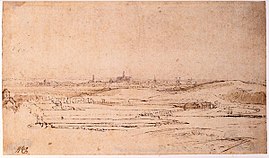 Rembrandt : Vue de Haarlem avec le domaine de Saxenburg au premier plan, musée Boijmans van Beuningen (dessin).