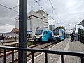 Twee treinen van RRReis op het station