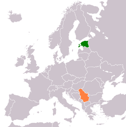 Map indicating locations of Estonia and Serbia