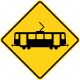 Caltrans light rail crossing ahead sign.