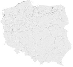 Mapa konturowa Polski, u góry nieco na lewo znajduje się punkt z opisem „Śluza Osowa Góra”