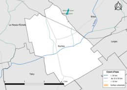 Carte en couleur présentantle réseau hydrographique de la commune