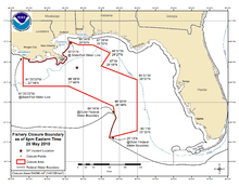 map of the Gulf of Mexico showing the areas closed to fishing.