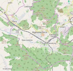 Mapa konturowa Boguszowa-Gorców, po prawej nieco na dole znajduje się punkt z opisem „Kuźnice Świdnickie”