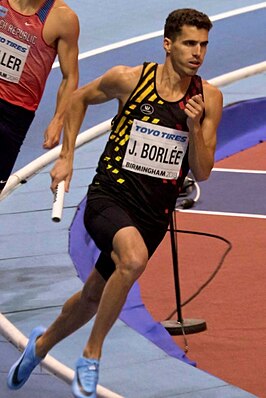 Jonathan Borlée in actie tijdens het WK indoor van 2018, Birmingham.