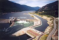 A hydroelectric dam on the Arrow Lakes in British Columbia.