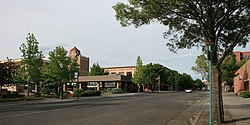 Walla Walla business district with historic Marcus Whitman hotel visible to the left.