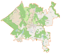 Mapa konturowa gminy Chojna, po prawej nieco u góry znajduje się punkt z opisem „Trzeszcze”