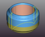 A 3-D view of a beverage-can stove with a cross-section in yellow