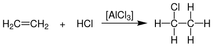 Reaktion von Ethen mit Chlorwasserstoff zu Chlorethan in Gegenwart von Aluminiumchlorid als Katalysator