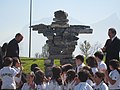 The Monterrey Inuksuk is unveiled by Canada's ambassador to Mexico and the governor of Nuevo León