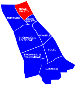 The location of the neighbourhood of New Town in the district of Śródmieście, in accordance to the City Information System.