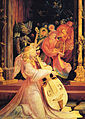 Isenheim Altarpiece by Matthias Grünewald, c. 1512–1616, Concert of Angels (detail), with fallen angels in the background