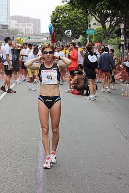 Nuța Olaru vlak voor de start van de marathon van Los Angeles in 2009