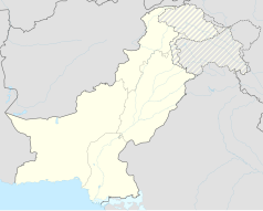 Mapa konturowa Pakistanu, blisko górnej krawiędzi nieco na prawo znajduje się punkt z opisem „ujście”