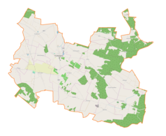 Mapa konturowa gminy Pierzchnica, u góry po prawej znajduje się punkt z opisem „Huta Szklana”