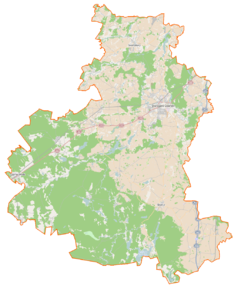 Mapa konturowa powiatu starogardzkiego, na dole znajduje się punkt z opisem „Smolniki”