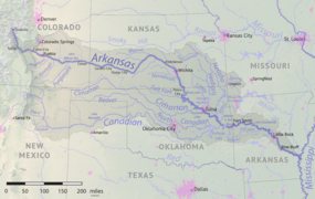 El río Canadian en un mapa del Arkansas...