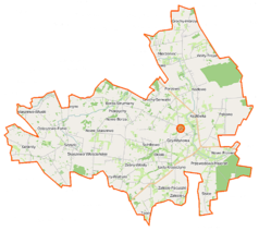 Mapa konturowa gminy Gzy, na dole nieco na prawo znajduje się punkt z opisem „Zalesie-Pacuszki”